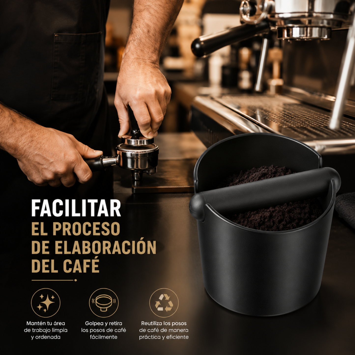 Borra Cafe Manual Knock Box Contenedor Recipiente 1l