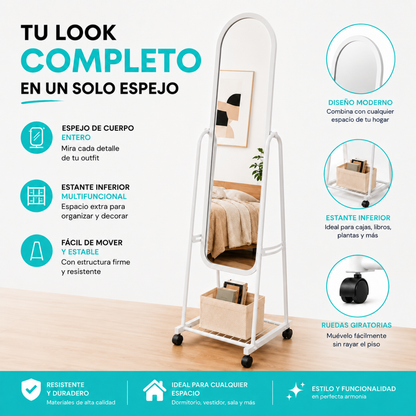 Espejo Pedestal Ovalado Espejo Largo Cuerpo Entero 160x43cm
